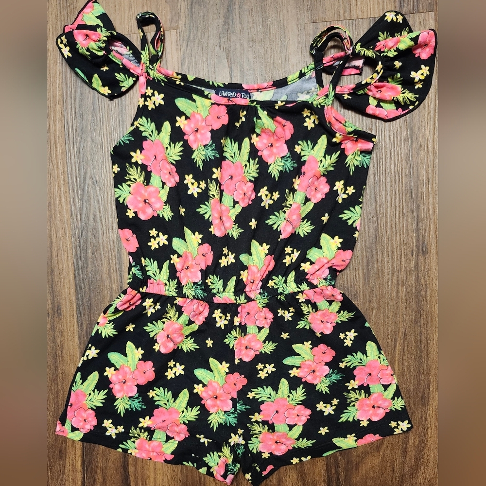 NWOT Little Girls Sz L (6) Limited Too Black Romper w Floral Print